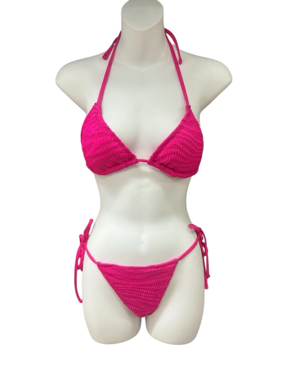 Bozzolo Hot Pink Crochet Texture Bikini Set - Size Large